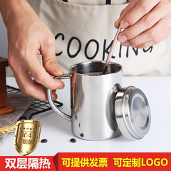 304 stainless steel water cup, home kindergarten double-layer insulated water cup for children and students, with lid tea water cup, customizable