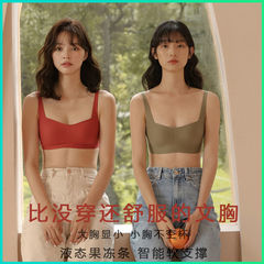 Seamless, wire-free women's thin-style bra—perfect for larger busts to create a more balanced look; trendy new design with jelly-strip details, ideal for students and young girls with smaller chests.