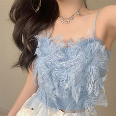 Western style gentle style 2023 summer new style fairy knitted hottie suspenders beautiful back age-reducing lace vest top trendy