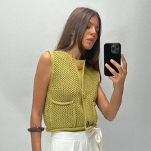 ZA速卖通爆款跨境外贸欧美风女装粗针针织板花无袖针织上衣