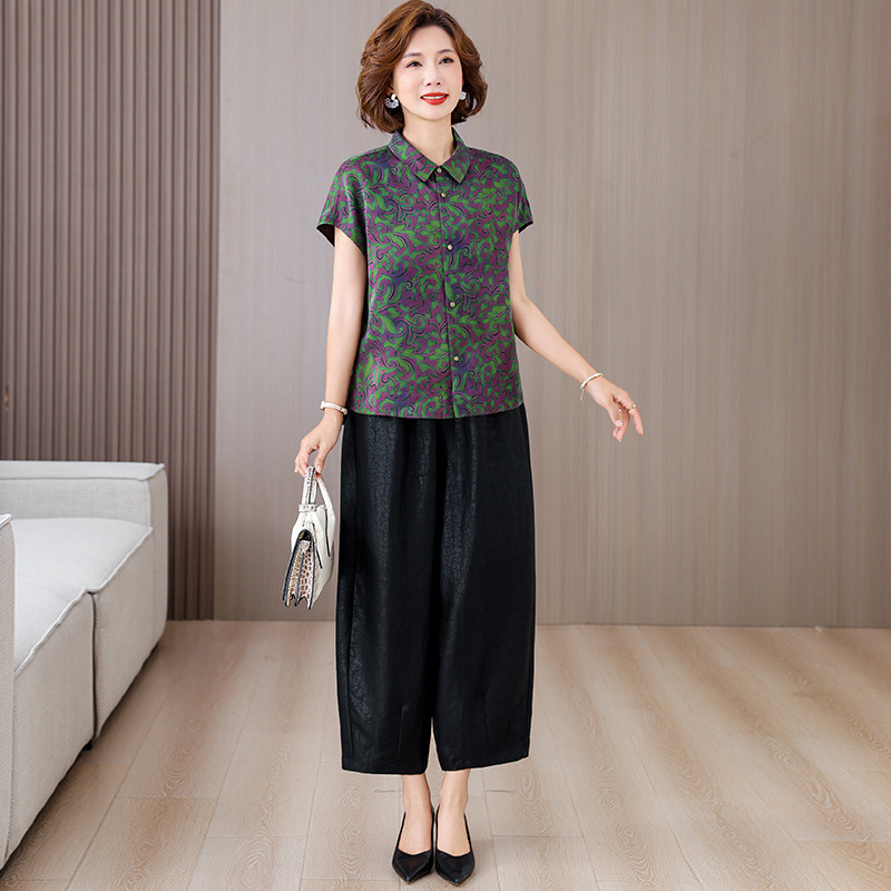 Guaranteed Quality, Age-Reducing Style, Plus-Size, Figure-Flattering, New Fashion, Comfortable Silk Set, Women's Two-Piece Summer Outfit
