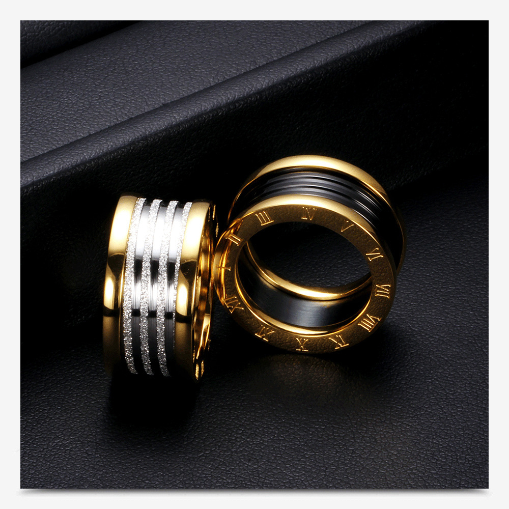 Geometric Pattern Simple Style Geometric Titanium Steel Plating Unisex Rings