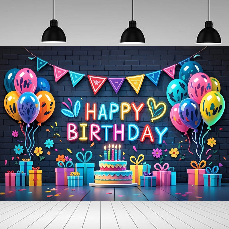 Amazonクロスボーダーお祝い誕生日ケーキ背景布バナー子供パーティー写真バナー装飾シーン|undefined