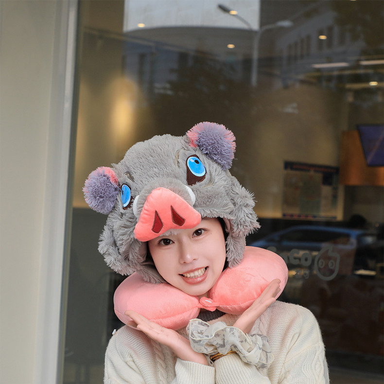 Fuchsia neck pillow with hood