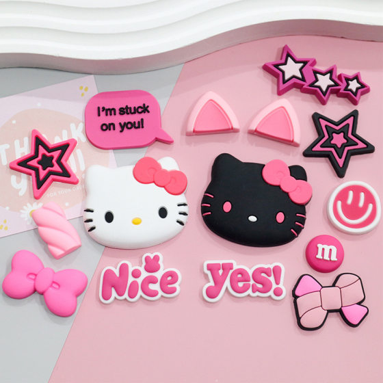 Large Rose Red Black Hello Kitty KT Soft Rubber Accessories Mobile Phone Case Hair Accessories Water Cup Slippers Flower DIY Decorative Patch