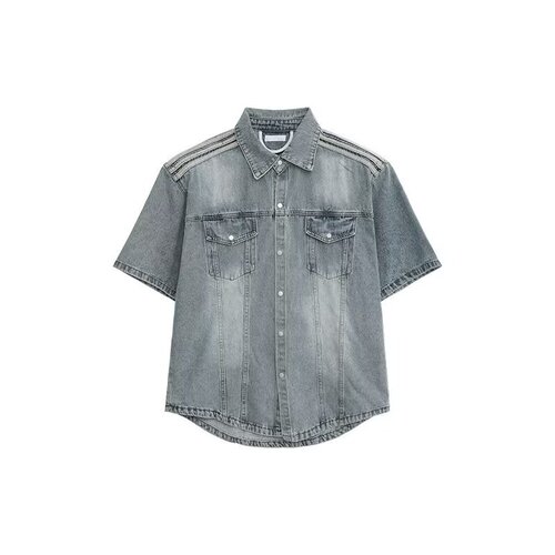 Summer Washed Distressed Denim Short Sleeve Shirt for Men American Retro Trend Loose Casual Versatile Youth T-shirt
