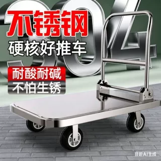 工厂直销多规格不锈钢平板车小推车折叠推车静音万向轮不锈钢推车