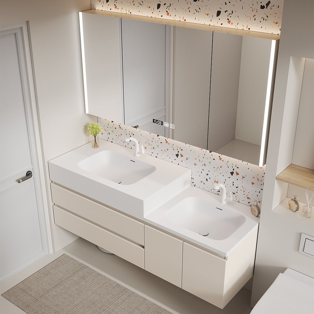 Domestic Corian Integrated Basin Parent-Child Bathroom Cabinet Combination High and Low Double Washbasin Washstand Wash Basin Nailed