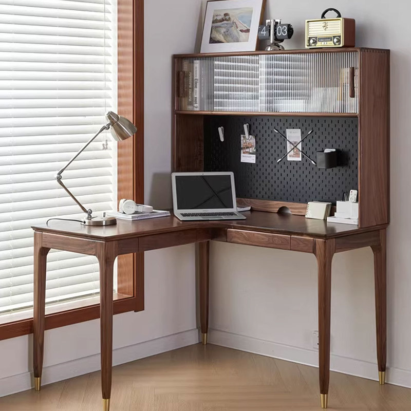 North American Black Walnut Desk Bookshelf Integrated Simple Corner Computer Study Table Nordic Solid Wood Corner Computer Table