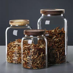 高硼硅玻璃陈皮罐子阔口大容量大口径厨房收纳相思木盖储物罐密封