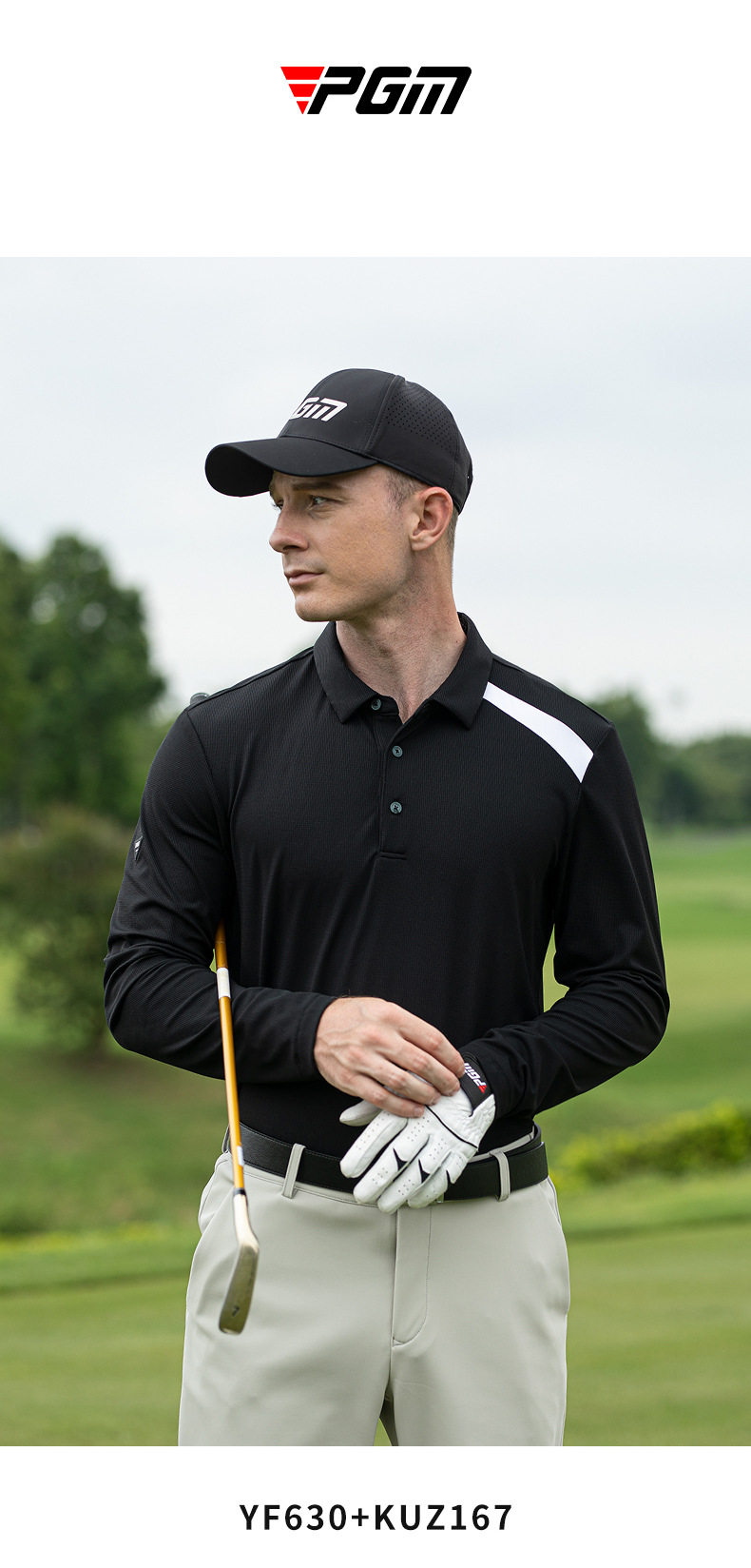 Áo polo golf nam dài tay PGM phối màu tương phản — KUZ167-màu trắng, YF630-Màu đen, YF630-màu cam, KUZ167-màu xanh hải quân chi tiết 16