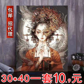 diy数字油画玫瑰手工填色油彩画治愈手工简约花卉客厅装饰画挂画