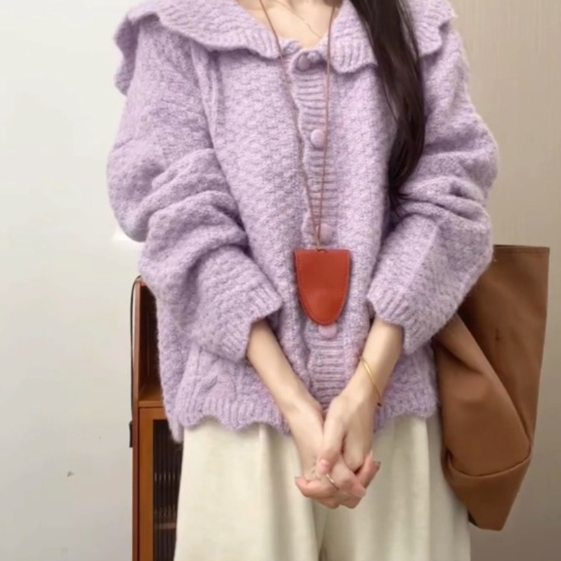 Purple Shawl Collar Sweater, Lazy Knit Cardigan Jacket for Women, 2026 New Style, Very Beautiful Early Autumn Outfit Top