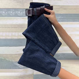 2025年时尚国潮春季新款加绒牛仔裤女宽松显瘦高腰老爹裤弹力裤潮