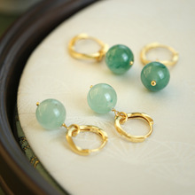 S925银镶天然非洲翠圆珠两用佩戴简约日常大气飘花女士款耳扣耳饰