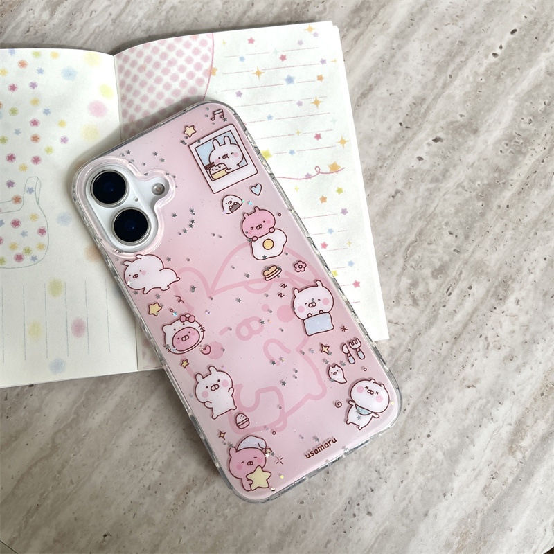 キラキラ縁取りピンクうさぎ丸イラスト iPhone17/Apple16ProMax/15/14対応 新型スマホケース 女性向け|undefined