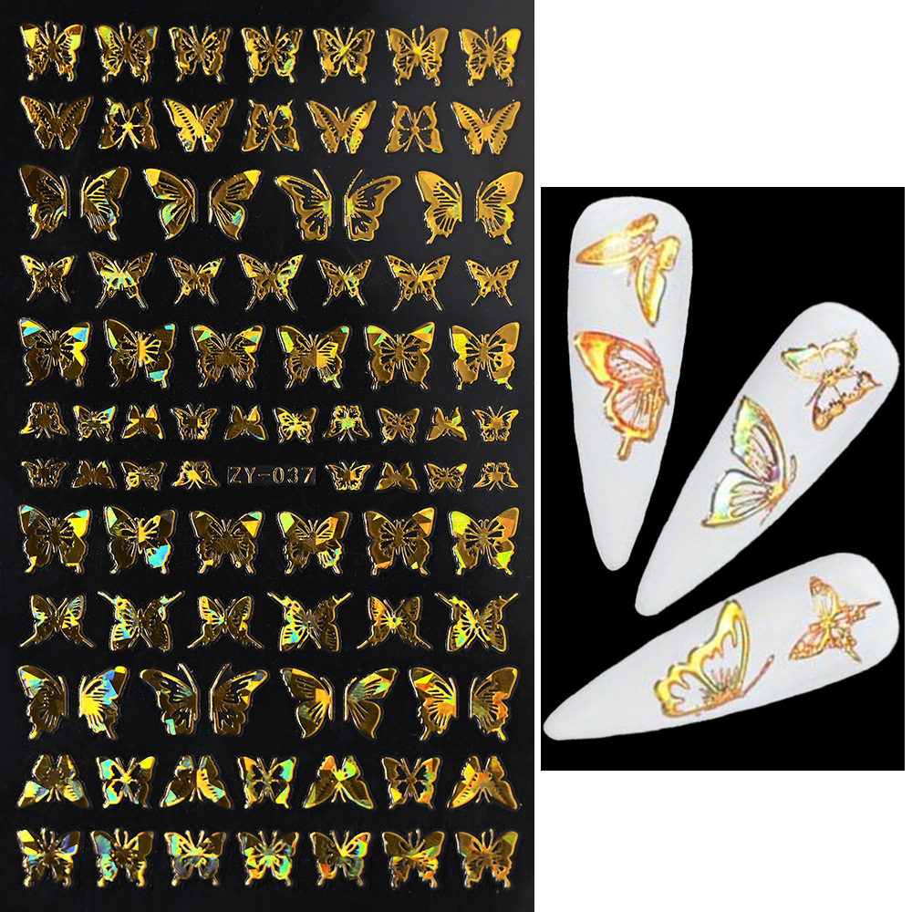 Venta caliente transfronteriza de uñas pegatinas de mariposa delgada dorada láser oro y plata mariposa adhesivo autoadhesivo decoración de uñas calcomanías