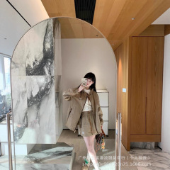 欣艺家25mm时髦洋气胶印印花连帽防晒外套+抽绳拉链半裙套装