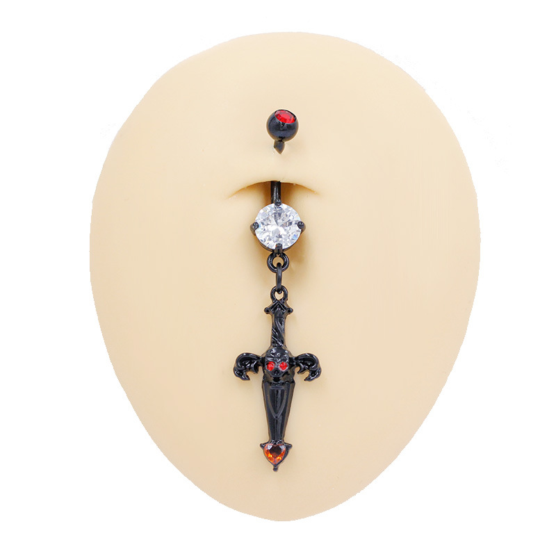Halloween Ghost Head Belly Button Ring Demon Bat Zircon Jewelry_voghion.com