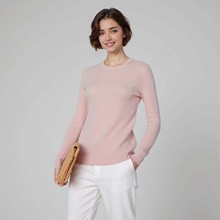 48/2股！圆领长袖套头100纯羊毛针织衫女修身显瘦休闲百搭毛衣薄