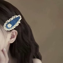 新款白色山茶花蕾丝花边牛仔盘发器小香风时尚仙女刘海夹头饰女