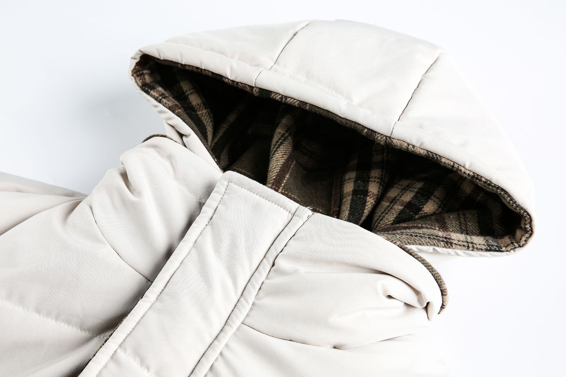 "Giacca unisex reversibile a quadri – Cappotto invernale oversize con cappuccio (fodera trapuntata, doppio uso, stampa a quadri vintage, tasche foderate in pile)"_voghion.com