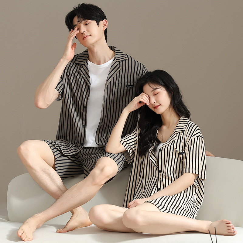 [Antibacteriano] Pijamas de pareja, cardigan fino de algodón de verano, solapa, pantalones cortos de manga corta, trajes coreanos para hombres y mujeres, servicio a domicilio