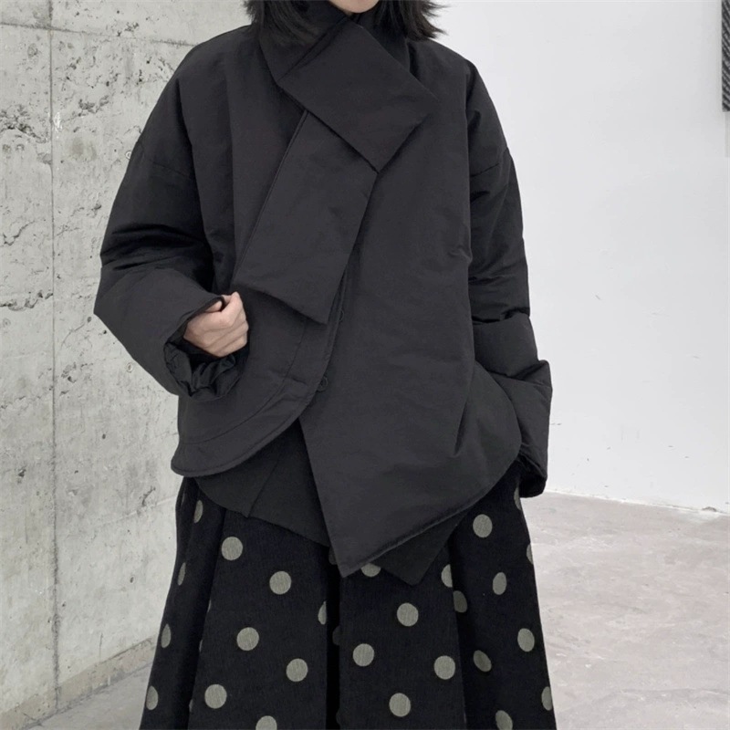 Dark Style Design Niche Asymmetrical Stylish down Jacket Women's Autumn and Winter Short Loose Warm down Jacket