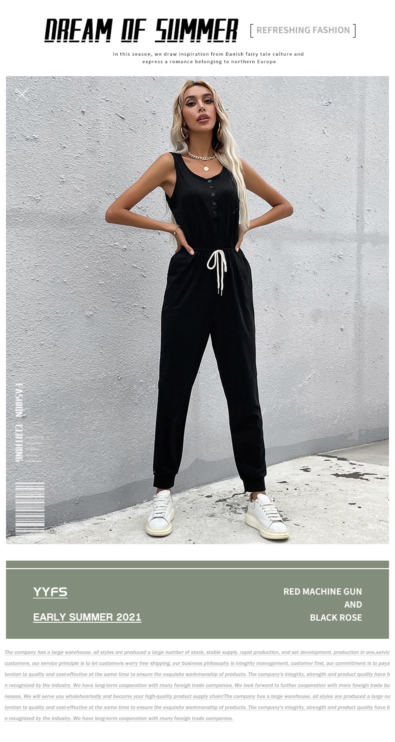 Black Suspender Buttoned Trousers Jumpsuit_voghion.com