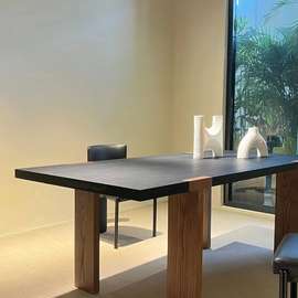 U4IZ中古风实木家用餐桌侘寂风长方形北欧简约桌子设计师工作台洽