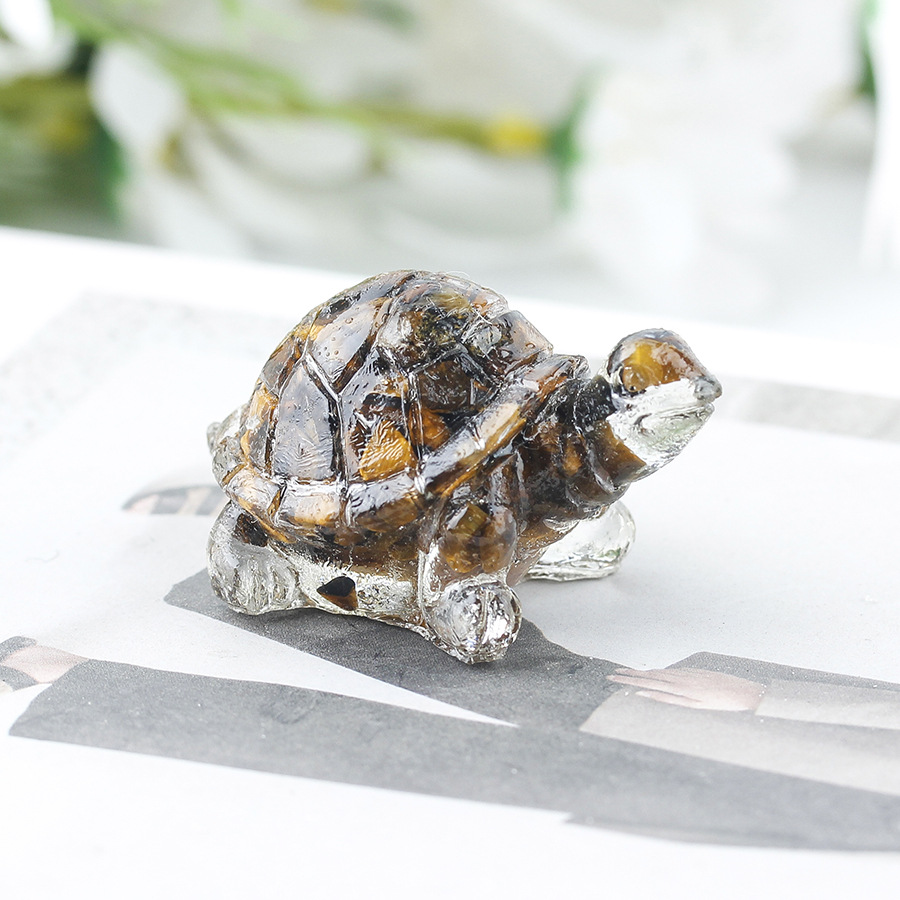 Cristal natural Animal Cristal blanco Cute Little Turtle Decoración creativa Adornos de escritorio Artesanías Decoración de coche