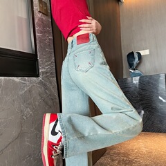 窄版阔腿牛仔裤女春秋季装2025年新款高腰设计感小个子直筒裤子女