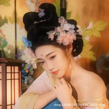 2025新款原创古风绢纱烫花发夹汉服配饰仙气流苏对夹女童成人通用