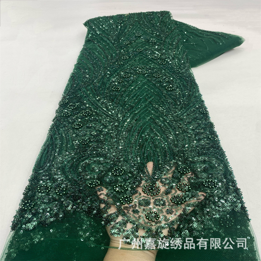 Nuevo estilo francés bordado tubo de perlas pesadas 3 + 5 cristal de cristal de arroz perlas hermoso vestido de boda vestido de noche cheongsam tela