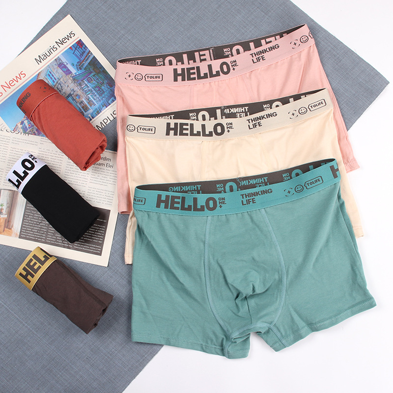 Men's Boxer Underwear Letter Mid-Waist Comfortable Breathable Youth Student Underpants Cotton Pants Boxer Shorts