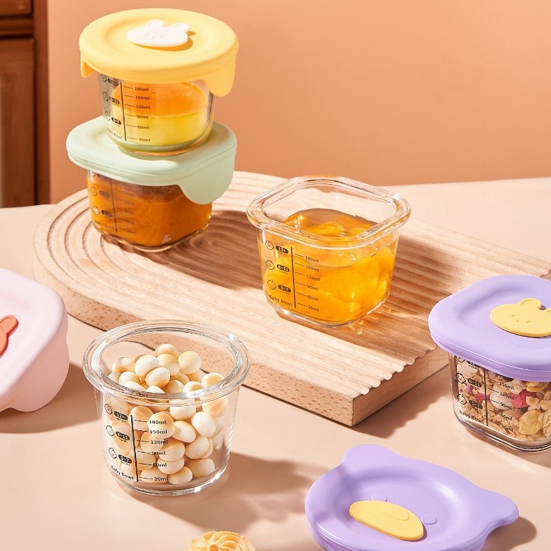 Baby Food Supplement Bowl Glass Crisper Steamed Egg Scale Bowl Fresh-Keeping Glass Lunch Box Household Storage Glassware