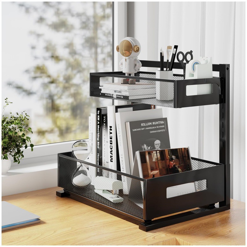 Rack de almacenamiento de doble capa tipo extracción de mesa para el baño ajustable para cosméticos de acabado