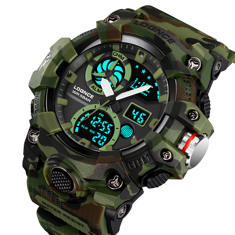 LOQNCE nuevo 98005 moda camuflaje multifuncional nocturna deportivo cronógrafo electrónico impermeable para hombres se puede enviar