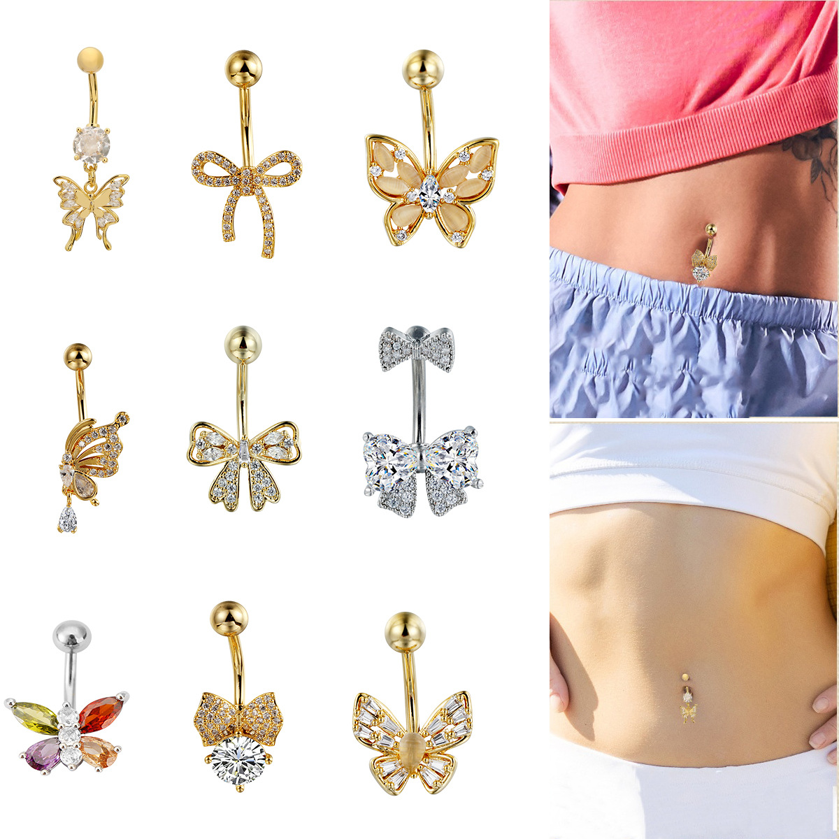 Piercing nombril papillon strass style américain_voghion.com