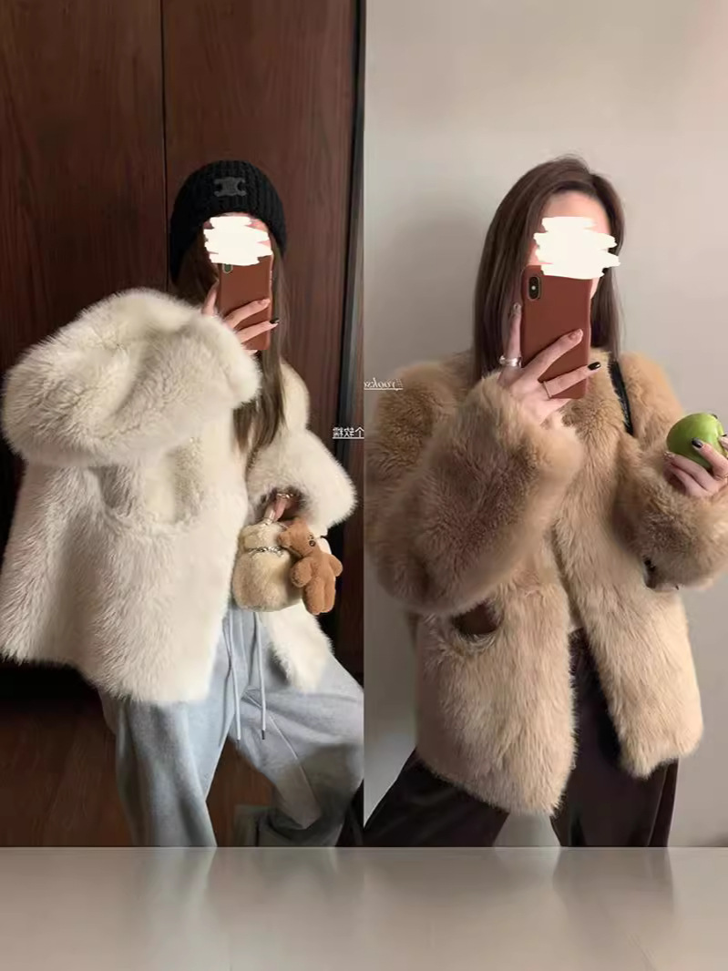 Qadın üçün qalın xəzli qış paltosu, rahat və isti model