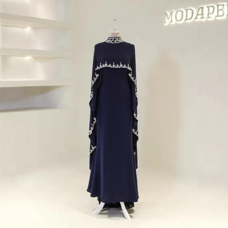 Luxury Ball Gown Cross-Border Trade Rhinestone-Embellished Robe with Detachable Cape, High-Neck, Full Coverage Dress with Excellent Elegance
