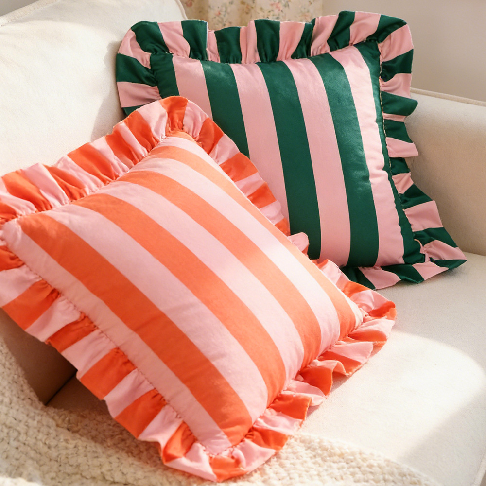 Cross-border ins rayas coreanas holandesas de loto falda almohada de tela para el hogar decoración americana sofá funda de almohada