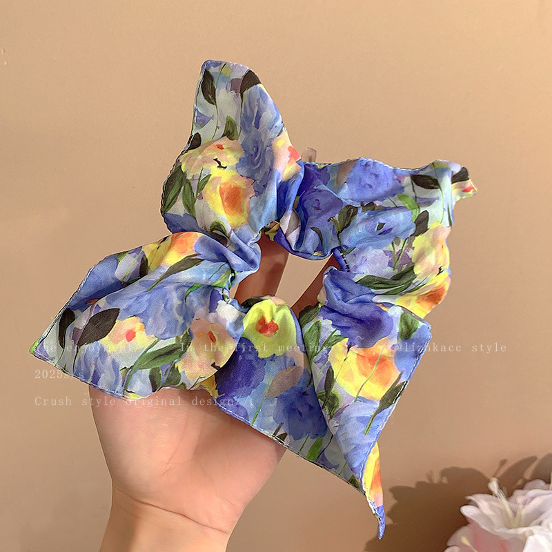 韩系高级感格纹蝴蝶结方巾大肠发圈女时尚百搭扎低马尾发绳头饰品|undefined