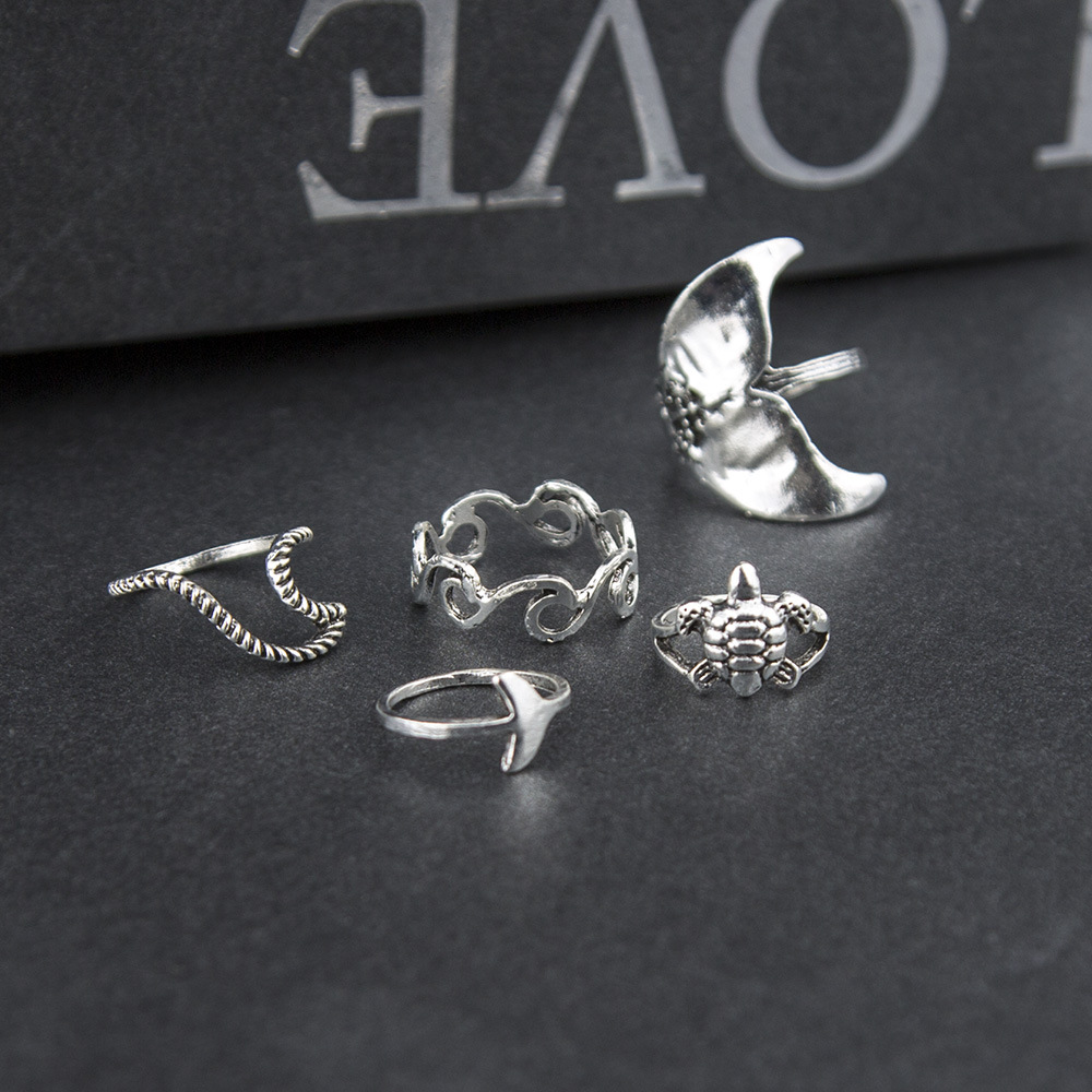 Bohemian Turtle Fishtail Retro Rings 5-piece Set display picture 4