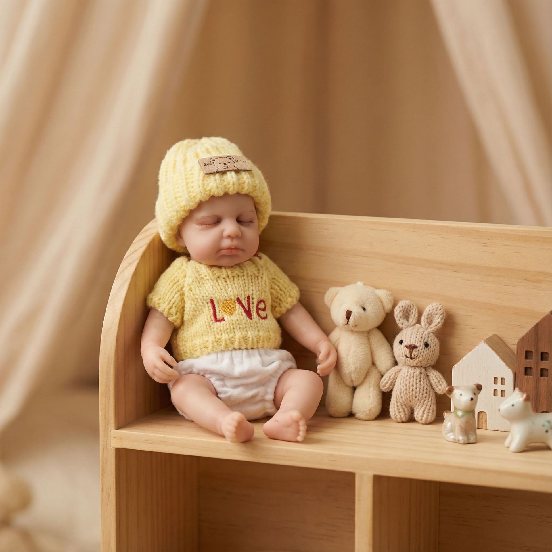 8 pulgadas amarillo conjunto de manga corta muñeca de simulación sólida de silicona para niños de Navidad sólida de silicona