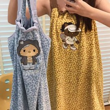 豹纹KT浴袍秋冬加厚加大珊瑚干发帽毛巾浴巾浴裙成人学生厂家直发