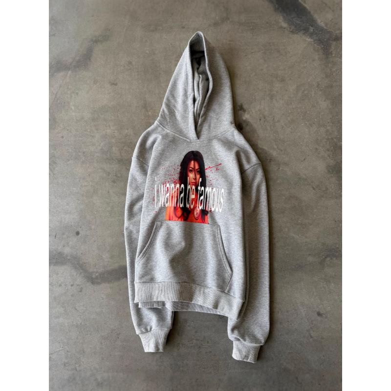 3D Letter Print Hoodie – Minimalist Streetwear Pullover (Oversized Fit, Grey, S-5XL)_viptrois.com