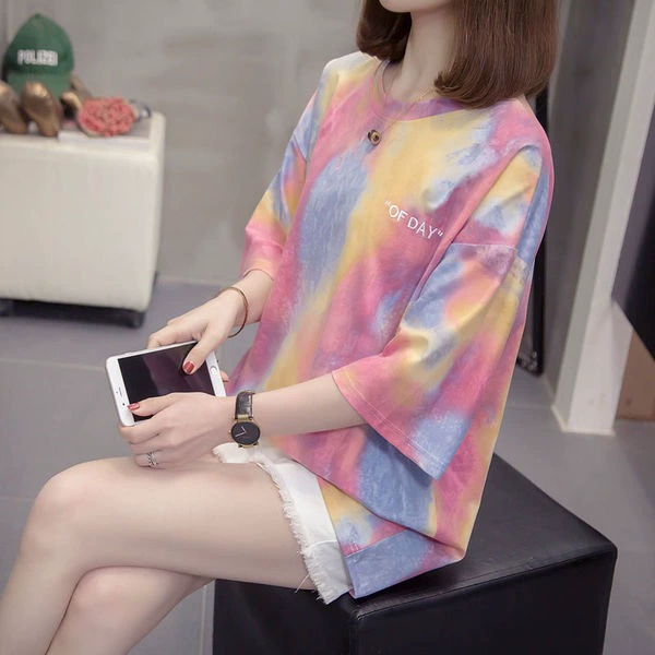 Футболка оверсайз с tie-dye, свободный крой, короткий рукав, размеры M–XXXXL (плюс-вайд)