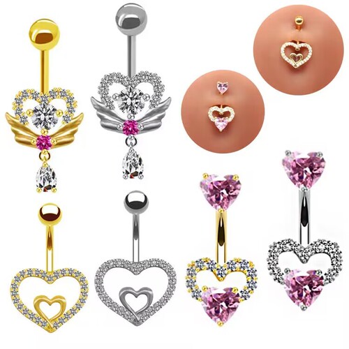 Gabby European and American cross-border heart-shaped navel ring, navel nail, water drop pendant, navel ring, body piercing jewelry