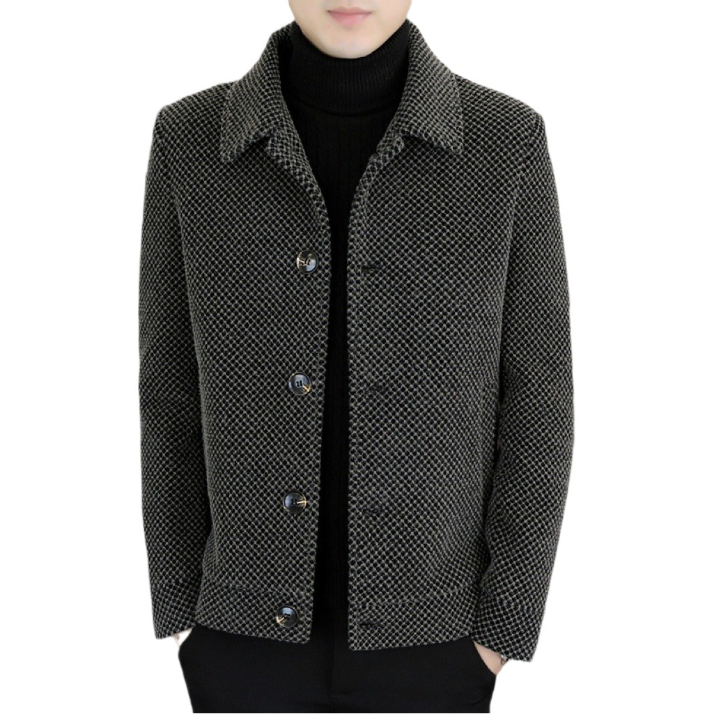 Nuevo abrigo grueso forrado de lana para hombre Otoño e Invierno casual chaqueta de lana de todo fósforo Delgado guapo abrigo de hombre de alta gama